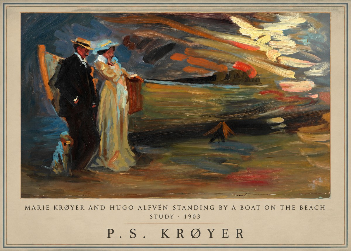 P.S. Krøyer Marie Krøyer and Hugo Alfvén Standing by a Boat on the Beach - Study · 1903 No1 - Poszter