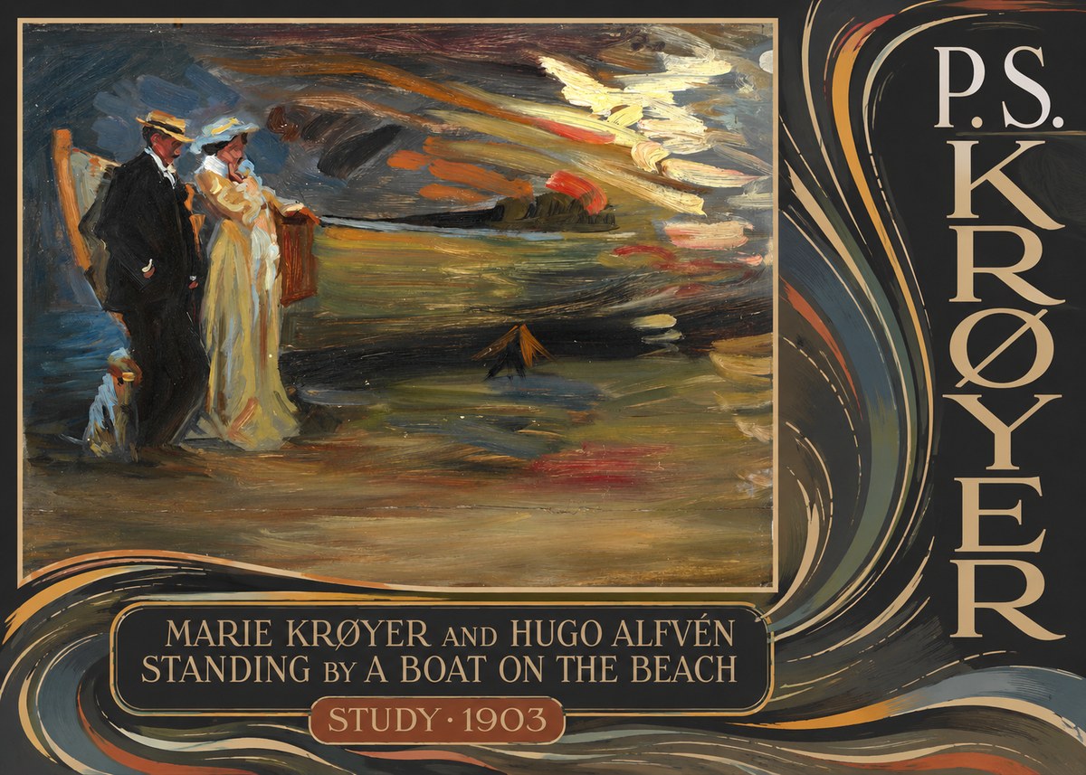 P.S. Krøyer Marie Krøyer and Hugo Alfvén Standing by a Boat on the Beach - Study · 1903 No6 - Poszter