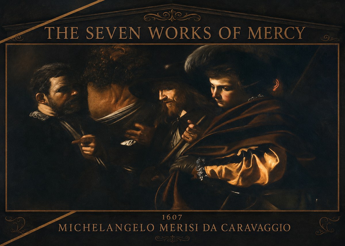 Michelangelo Merisi da Caravaggio The Seven Works of Mercy VI No3 - Poszter