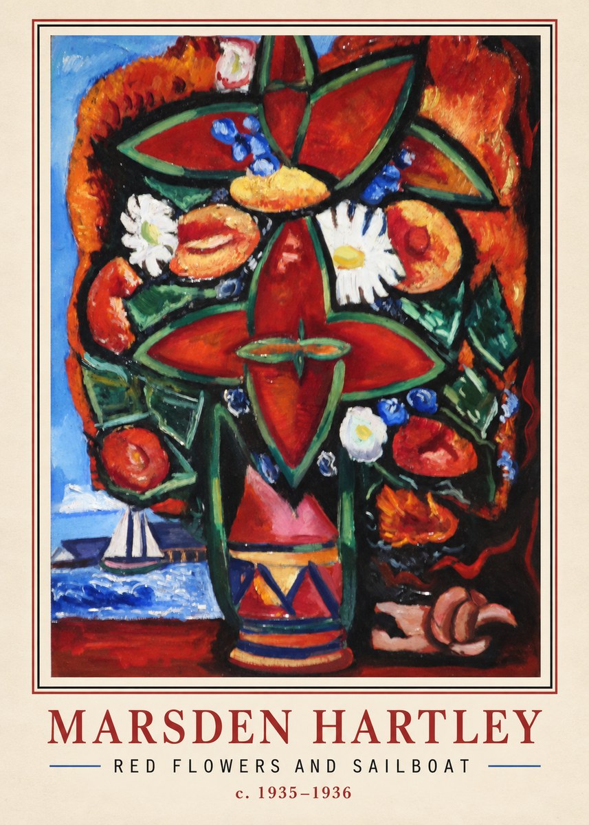 Marsden Hartley Red Flowers and Sailboat No2 - Poszter