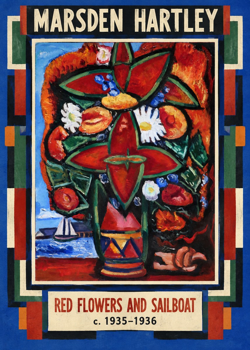 Marsden Hartley Red Flowers and Sailboat No4 - Poszter