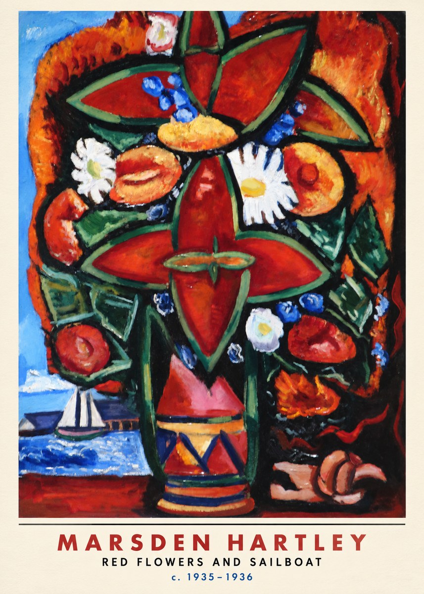 Marsden Hartley Red Flowers and Sailboat No6 - Poszter