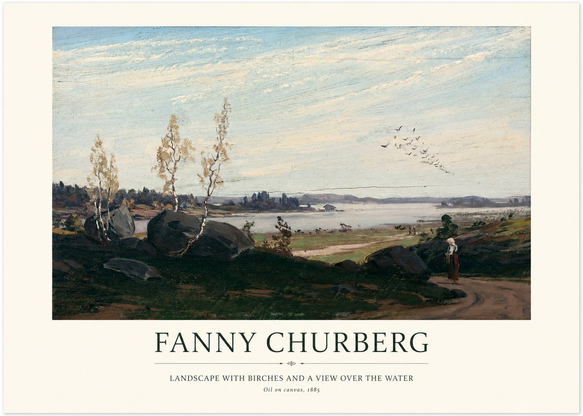 Fanny Churberg Landscape with Birches and a View over the Water No1 - Poszter