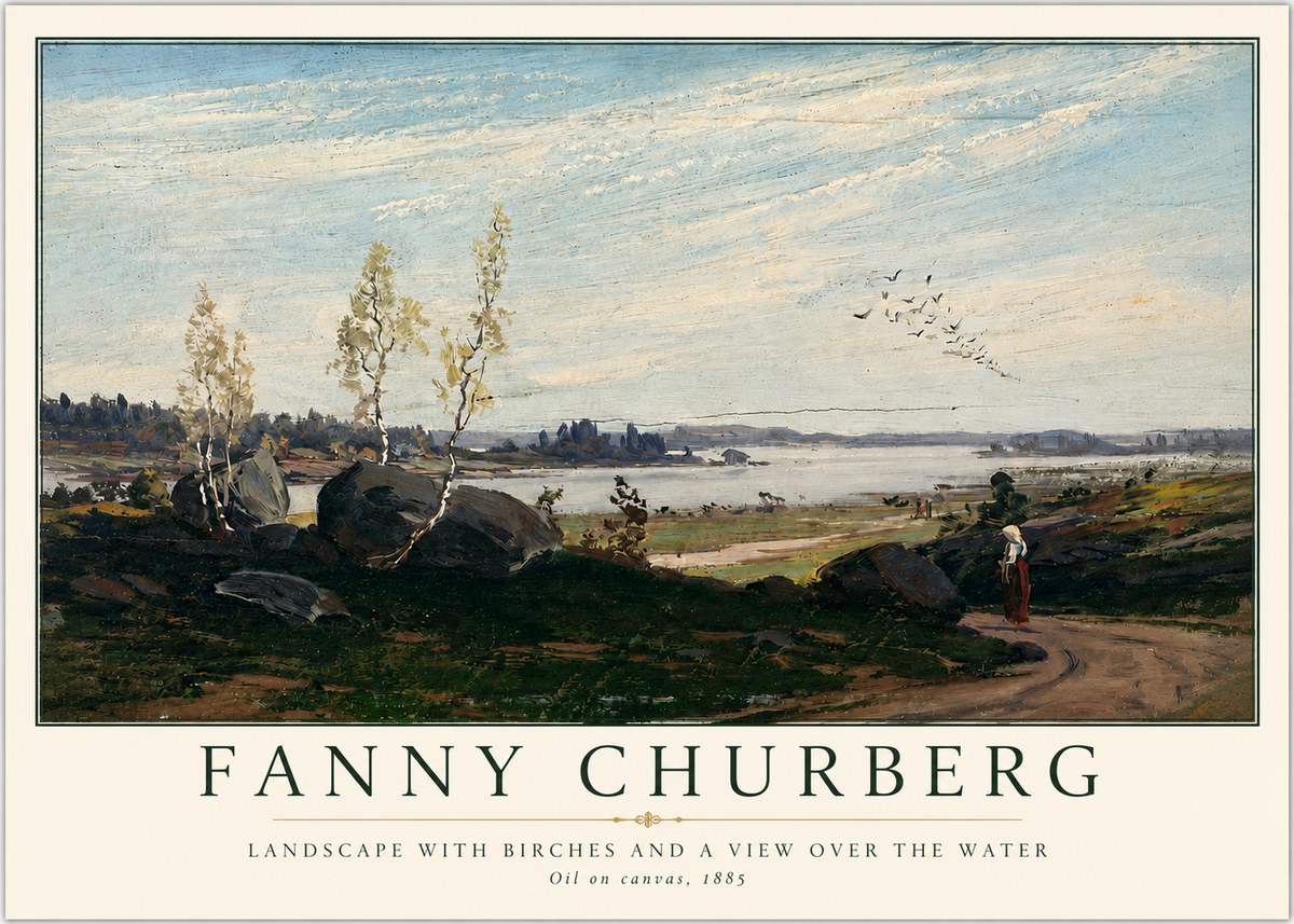 Fanny Churberg Landscape with Birches and a View over the Water No3 - Poszter