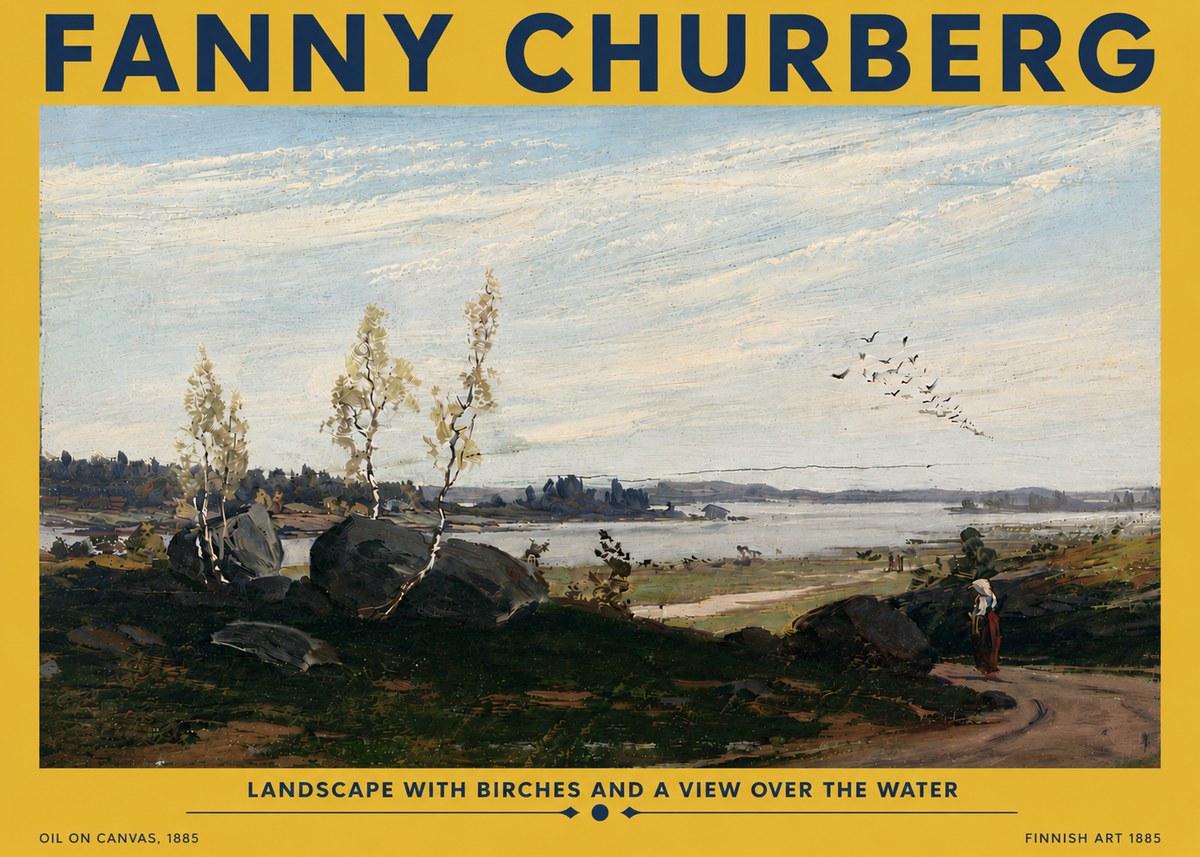 Fanny Churberg Landscape with Birches and a View over the Water No5 - Poszter