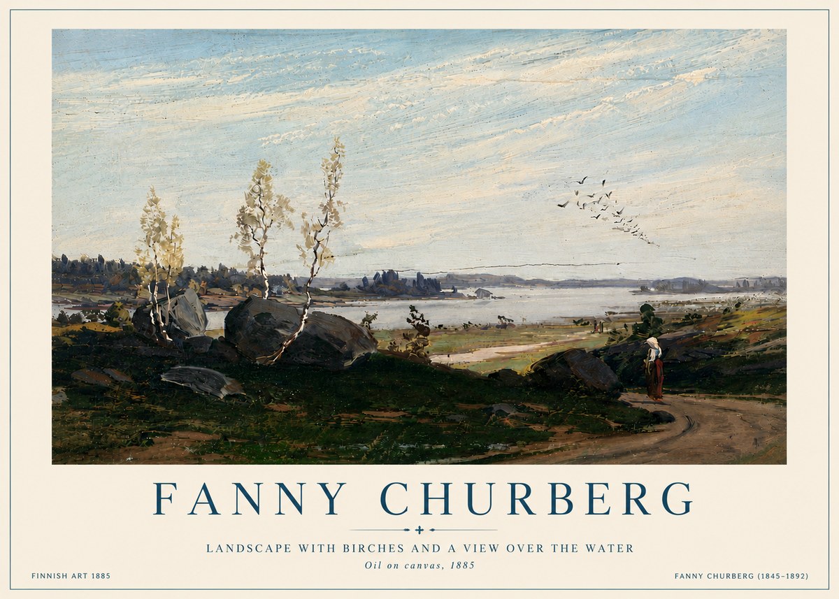 Fanny Churberg Landscape with Birches and a View over the Water No6 - Poszter