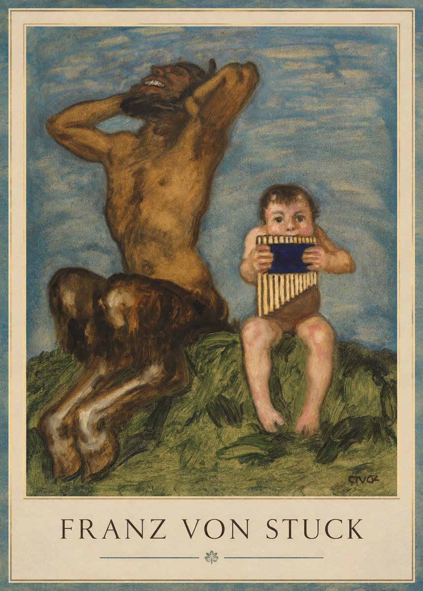 Franz von Stuck Laughing Faun and Playing Putto No1 - Poszter