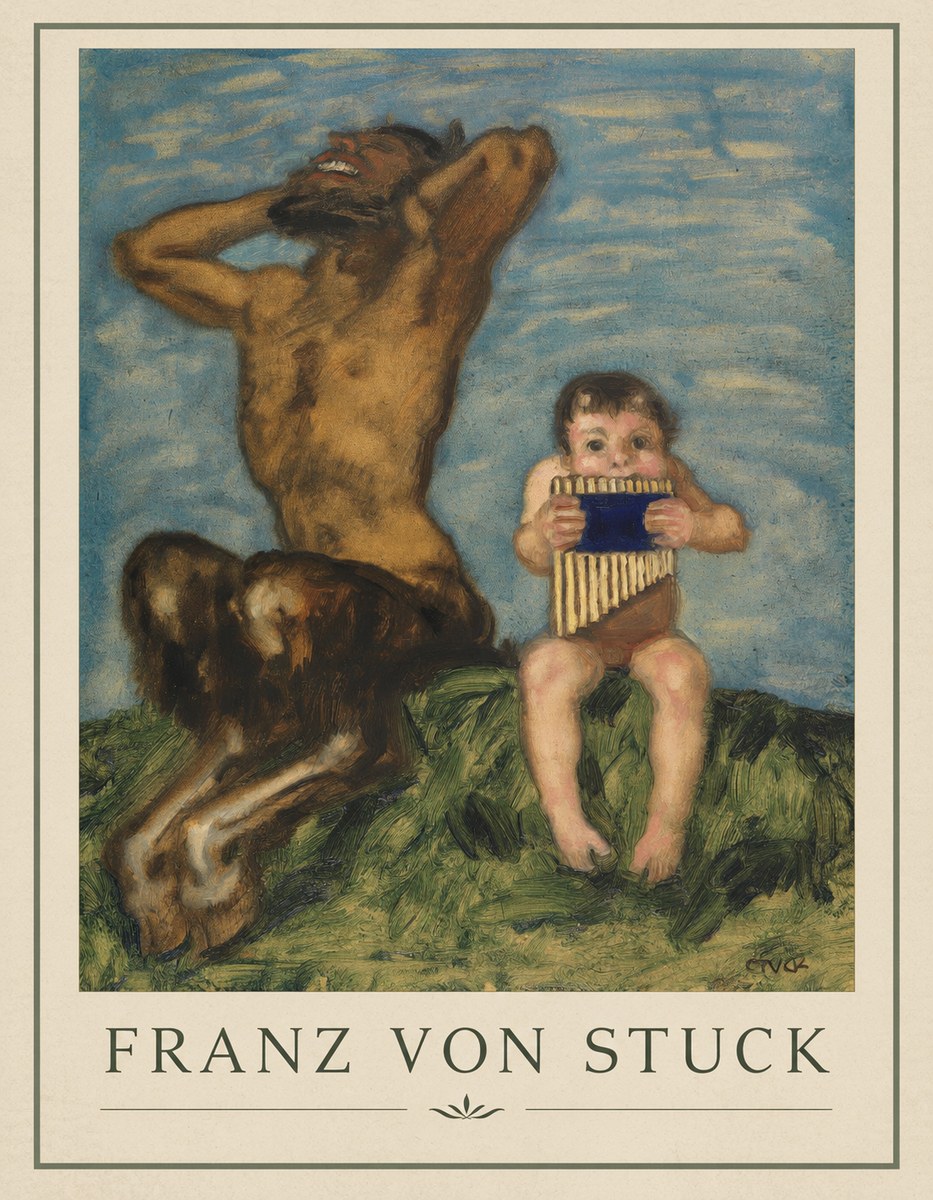 Franz von Stuck Laughing Faun and Playing Putto No4 - Poszter