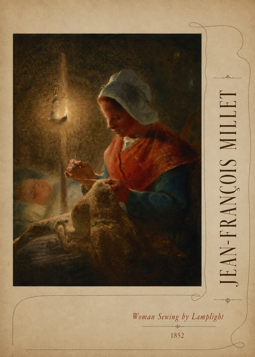 Jean-François Millet Woman Sewing by Lamplight No3 - Poszter