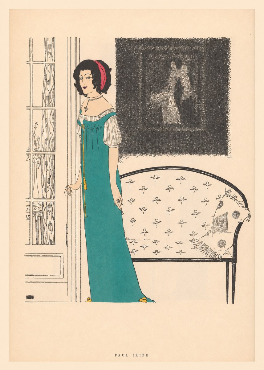 Paul Iribe Woman in Teal Gown No5 - Poszter