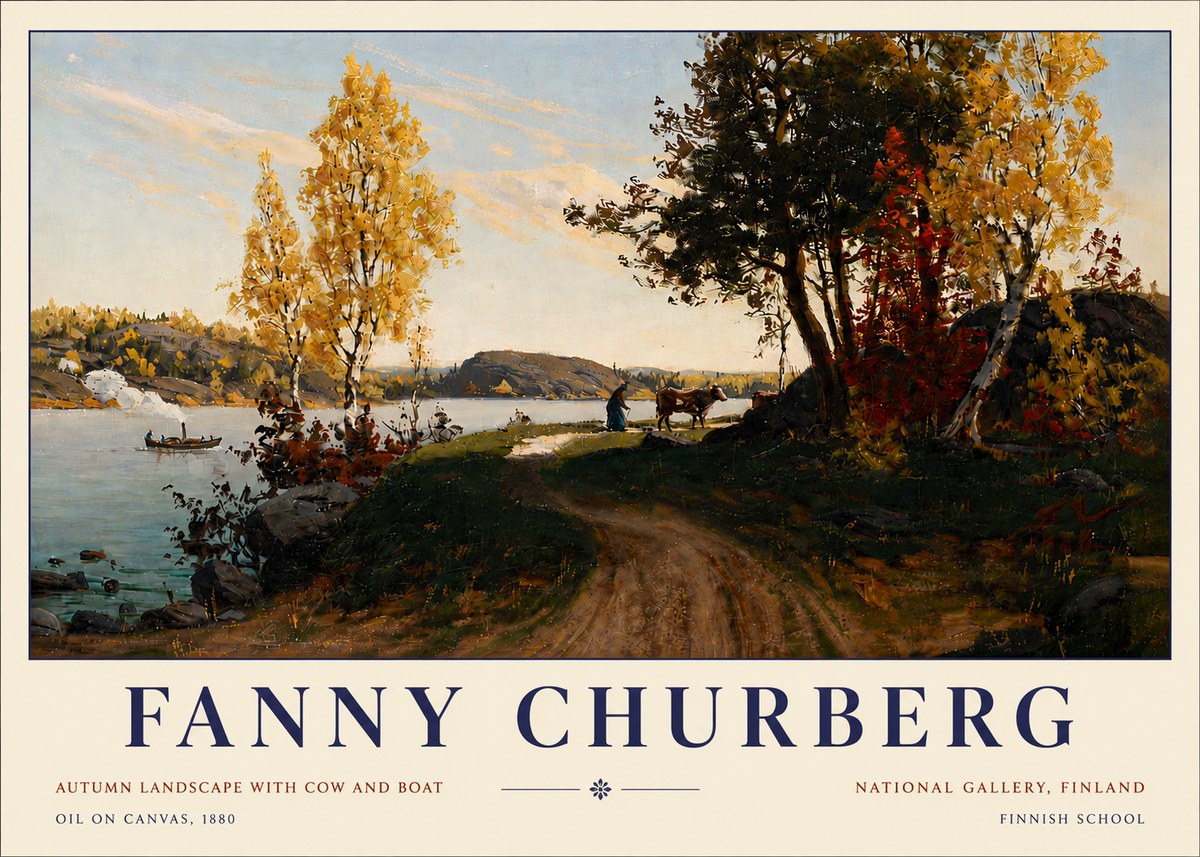 Fanny Churberg Autumn Landscape with Cow and Boat No5 - Poszter