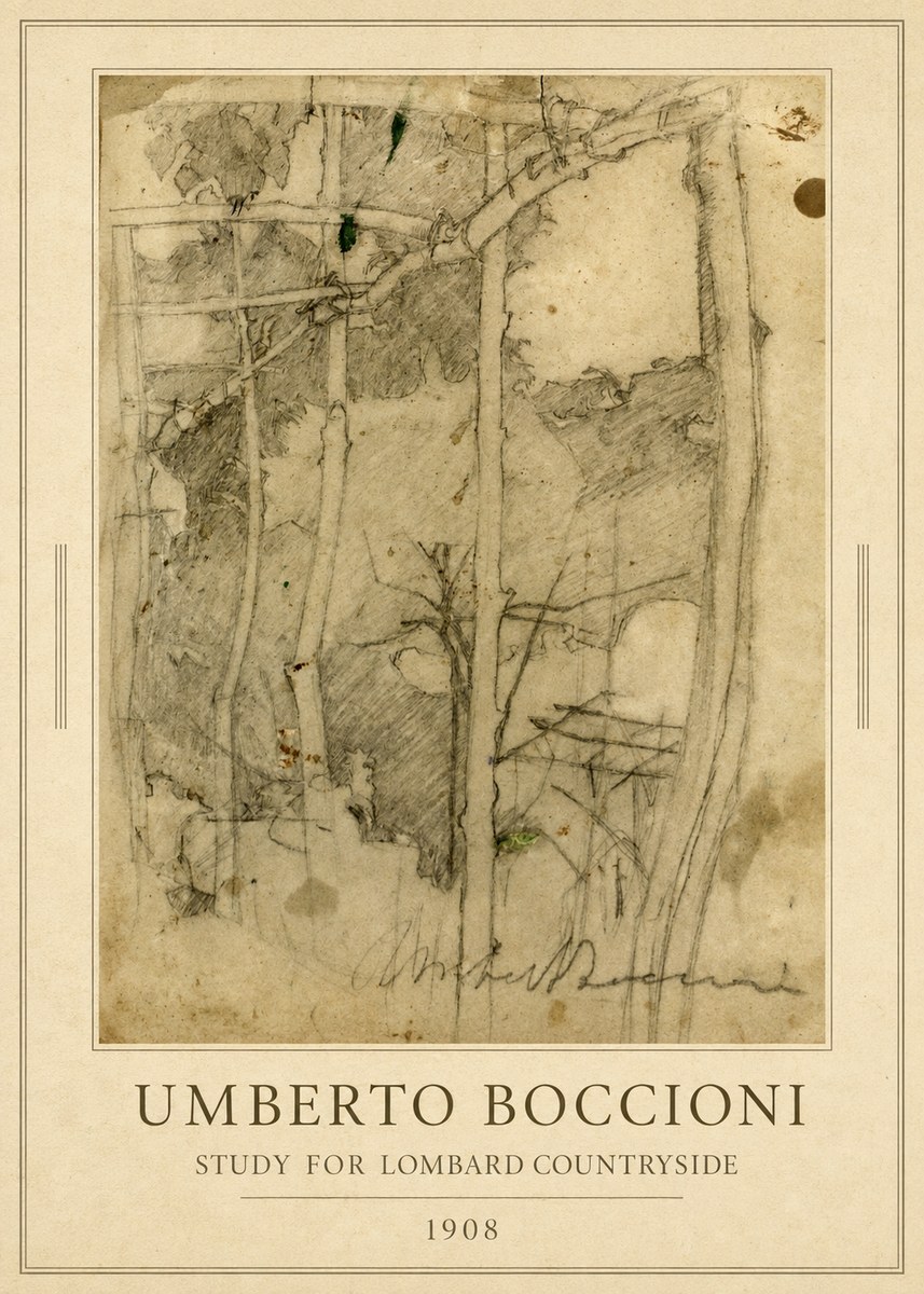 Umberto Boccioni Study for Lombard Countryside No1 - Poszter