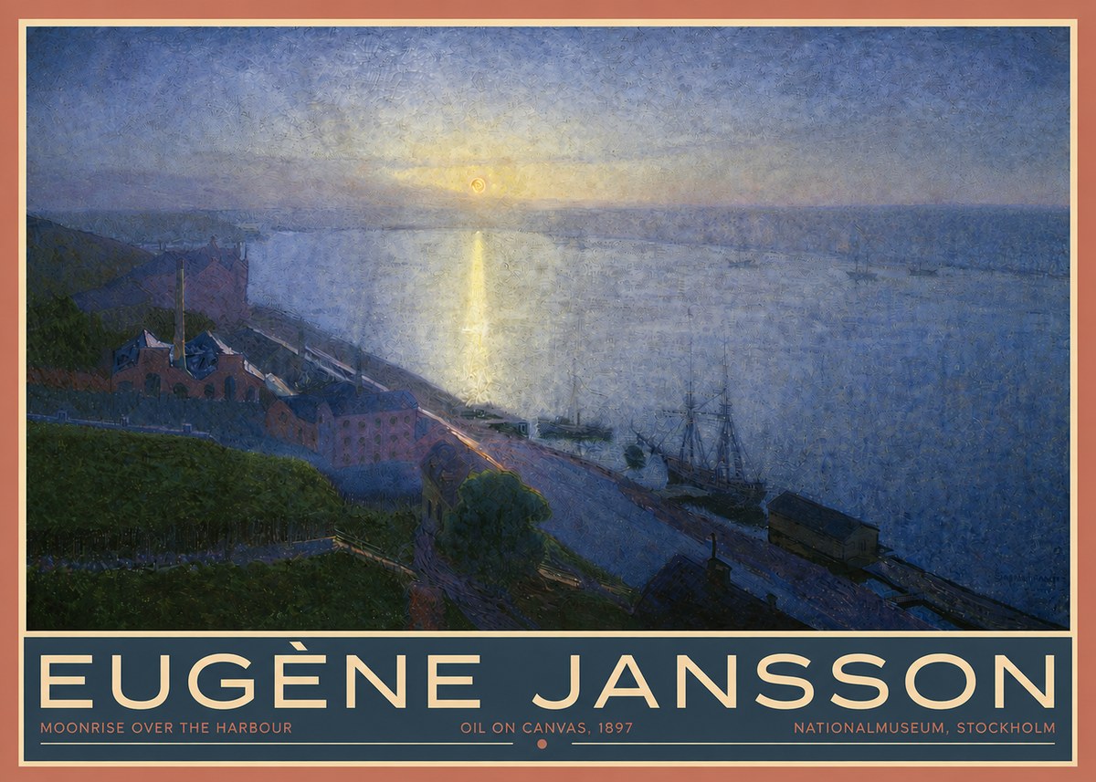 Eugène Jansson Moonrise over the Harbour No3 - Poszter