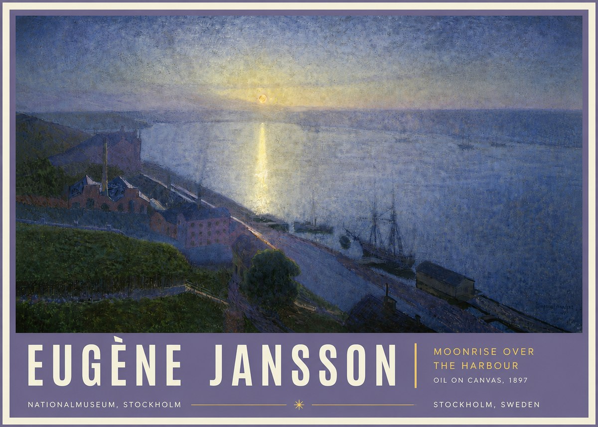 Eugène Jansson Moonrise over the Harbour No5 - Poszter