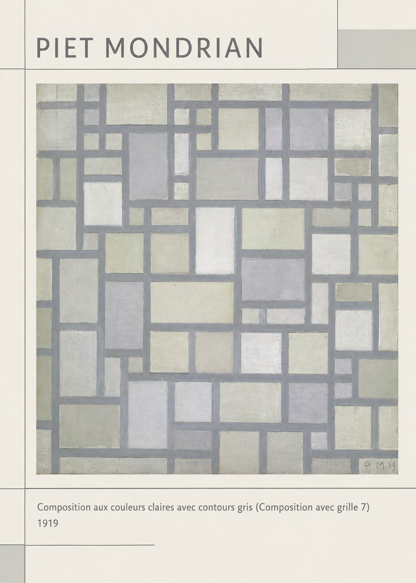 Piet Mondrian Composition Aux Couleurs Claires Avec Contours Gris (Composition Avec Grille 7) No1 - Poszter