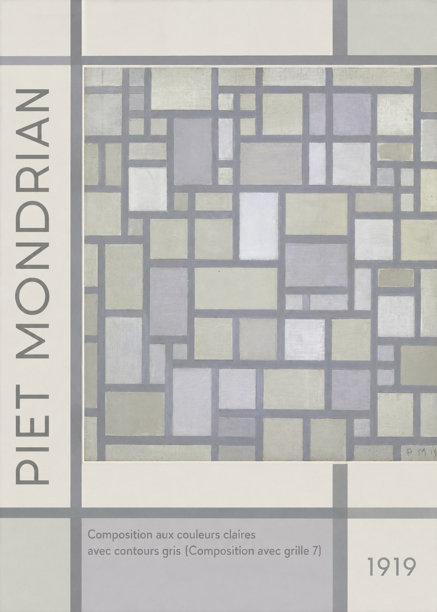 Piet Mondrian Composition Aux Couleurs Claires Avec Contours Gris (Composition Avec Grille 7) No2 - Poszter