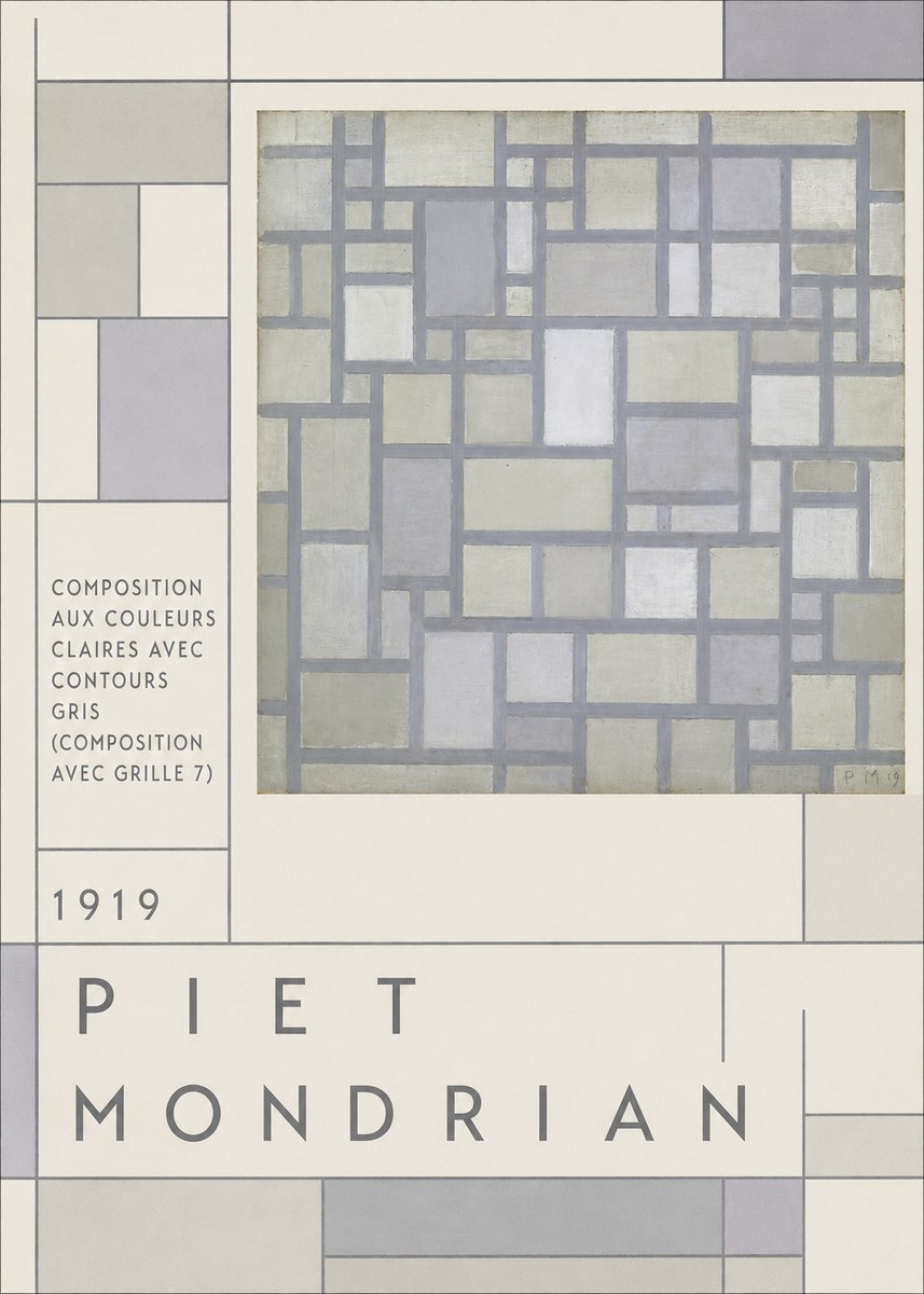 Piet Mondrian Composition Aux Couleurs Claires Avec Contours Gris (Composition Avec Grille 7) No3 - Poszter