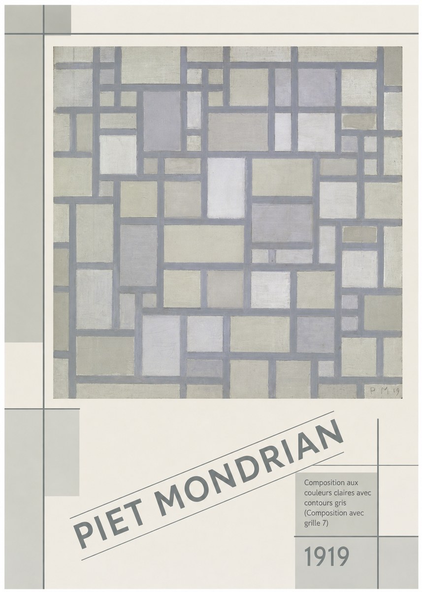 Piet Mondrian Composition Aux Couleurs Claires Avec Contours Gris (Composition Avec Grille 7) No5 - Poszter