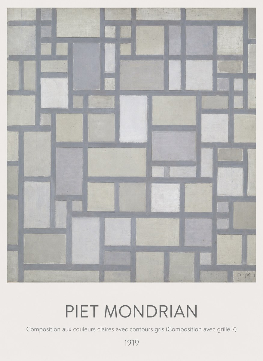 Piet Mondrian Composition Aux Couleurs Claires Avec Contours Gris (Composition Avec Grille 7) No6 - Poszter