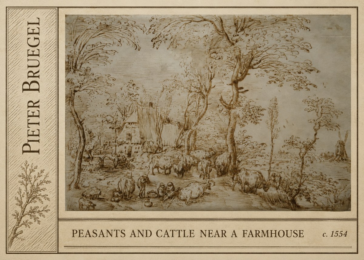 Pieter Bruegel Peasants and Cattle Near a Farmhouse No2 - Poszter