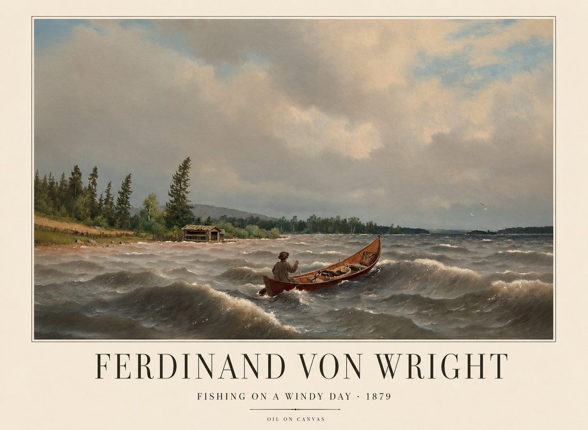 Ferdinand von Wright Fishing on a Windy Day No1 - Poszter