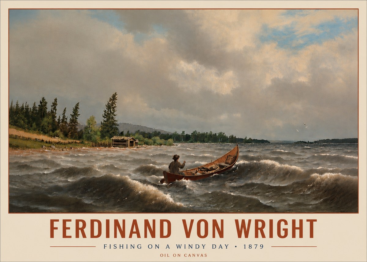 Ferdinand von Wright Fishing on a Windy Day No5 - Poszter