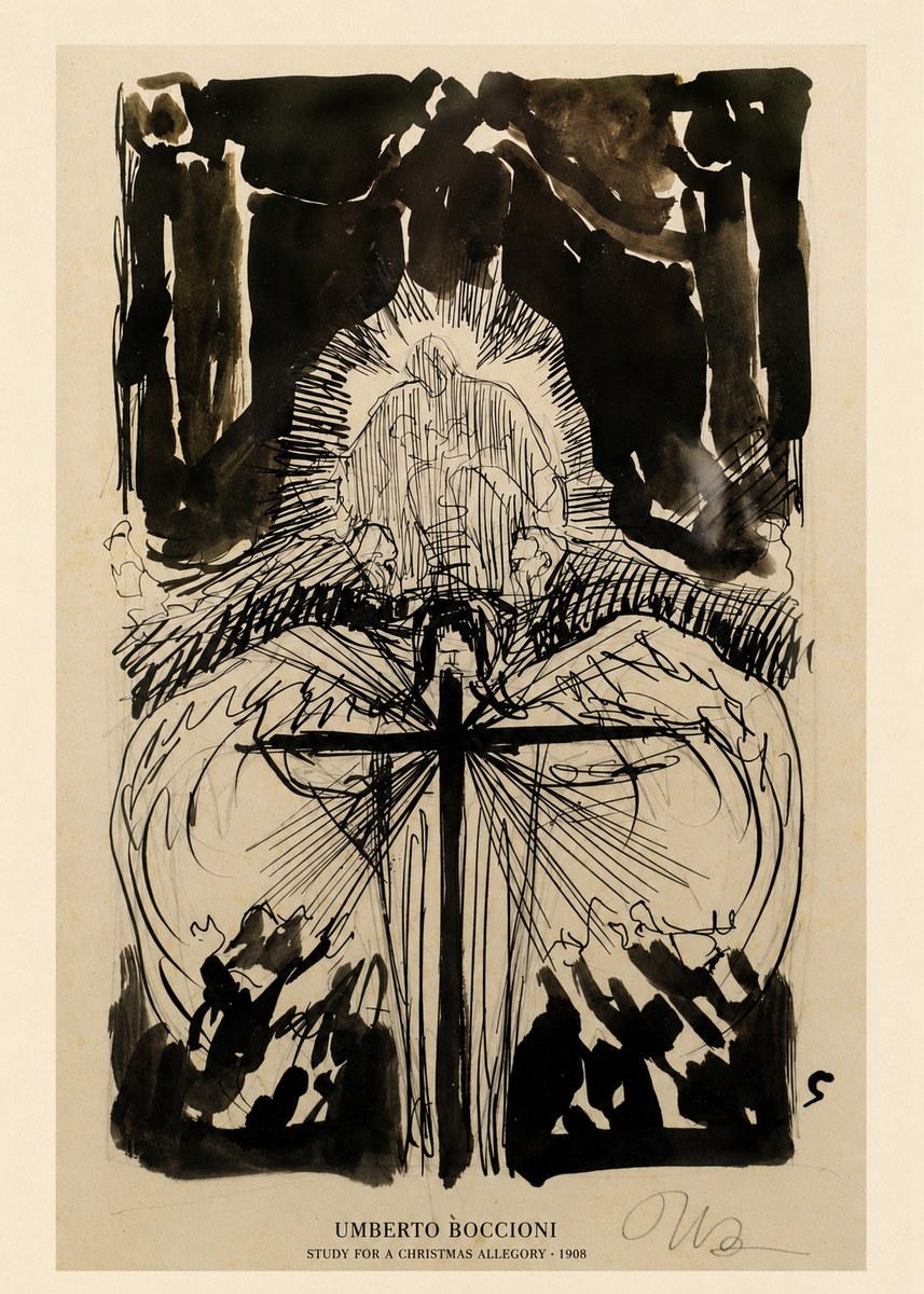 Umberto Boccioni Study for a Christmas Allegory No6 - Poszter