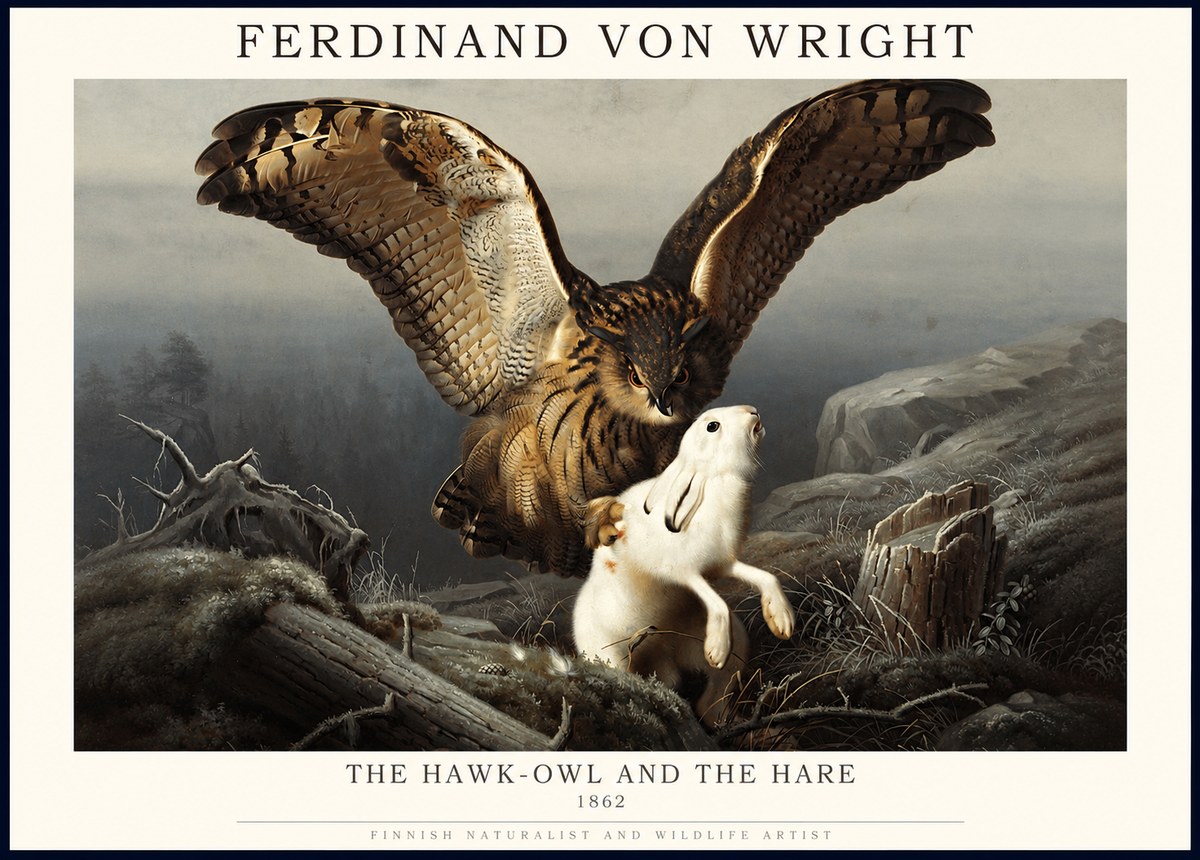 Ferdinand von Wright The Hawk-owl and the Hare No1 - Poszter