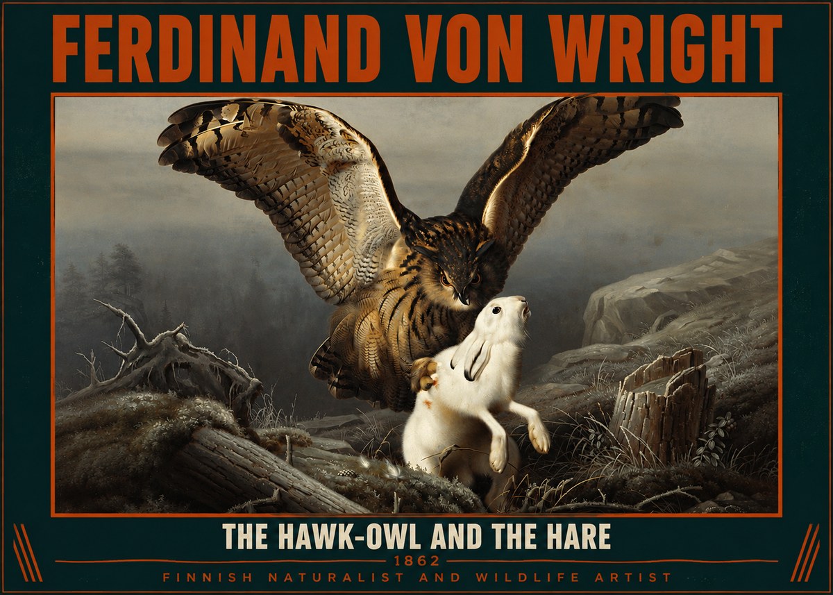 Ferdinand von Wright The Hawk-owl and the Hare No2 - Poszter