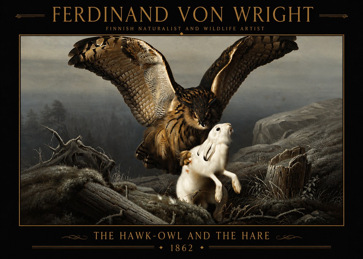 Ferdinand von Wright The Hawk-owl and the Hare No4 - Poszter