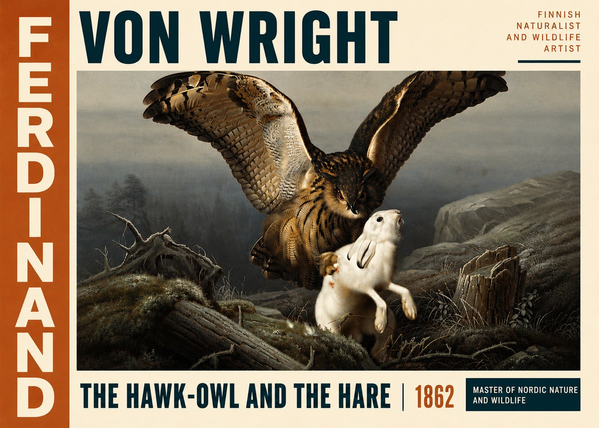 Ferdinand von Wright The Hawk-owl and the Hare No5 - Poszter