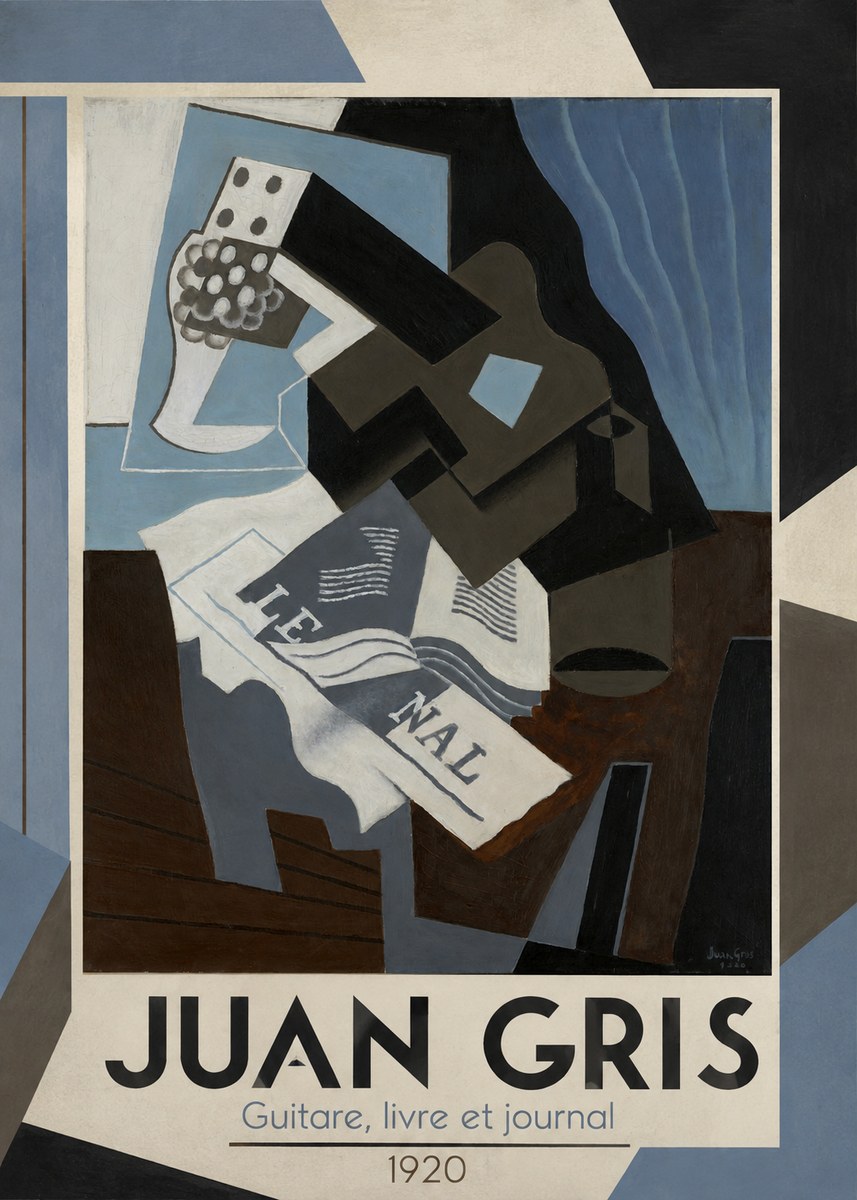 Juan Gris Guitare, Livre Et Journal No1 - Poszter