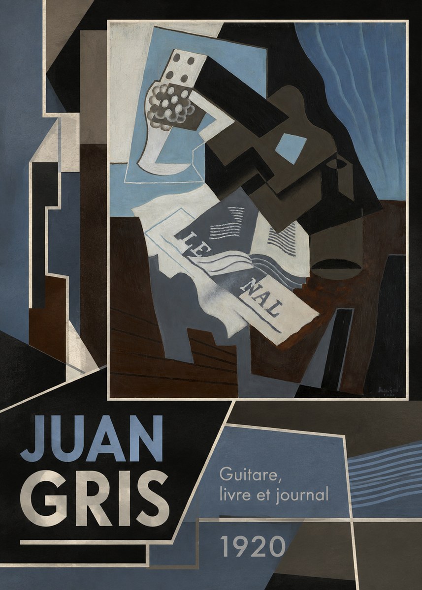 Juan Gris Guitare, Livre Et Journal No4 - Poszter