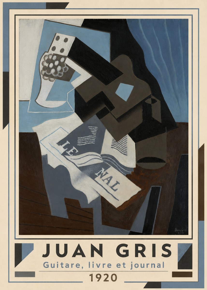 Juan Gris Guitare, Livre Et Journal No6 - Poszter