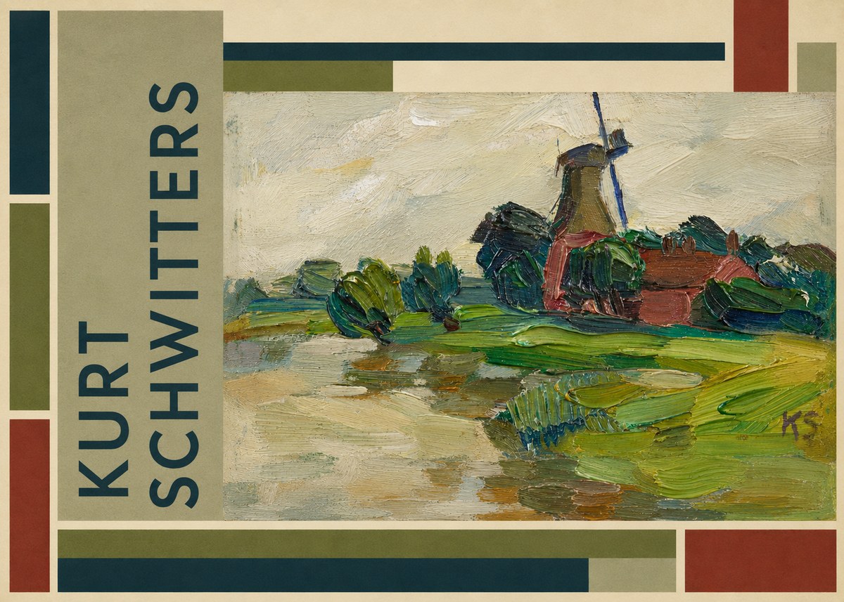 Kurt Schwitters Landscape with Windmill No4 - Poszter