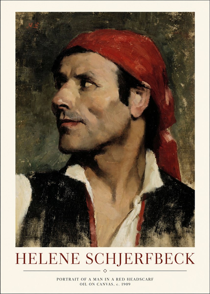 Helene Schjerfbeck Portrait of a Man in a Red Headscarf No1 - Poszter