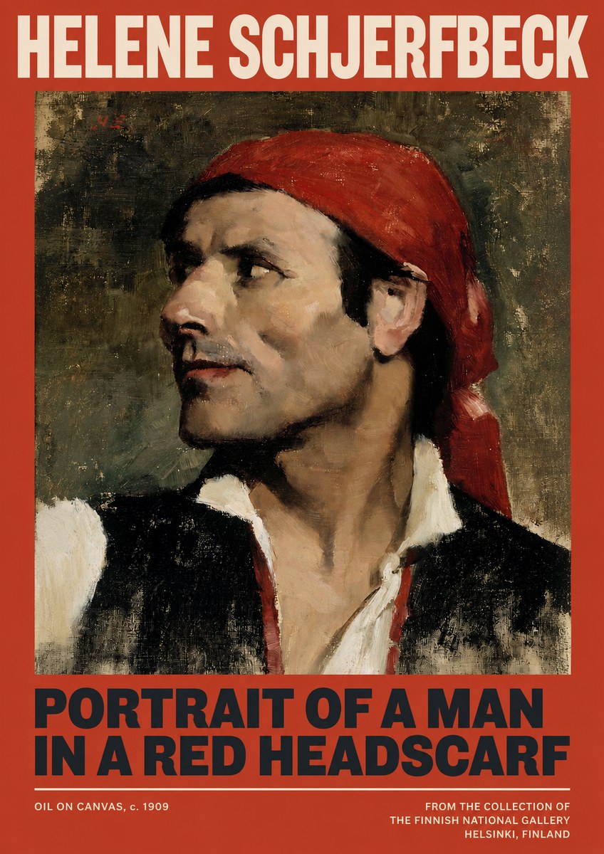 Helene Schjerfbeck Portrait of a Man in a Red Headscarf No2 - Poszter