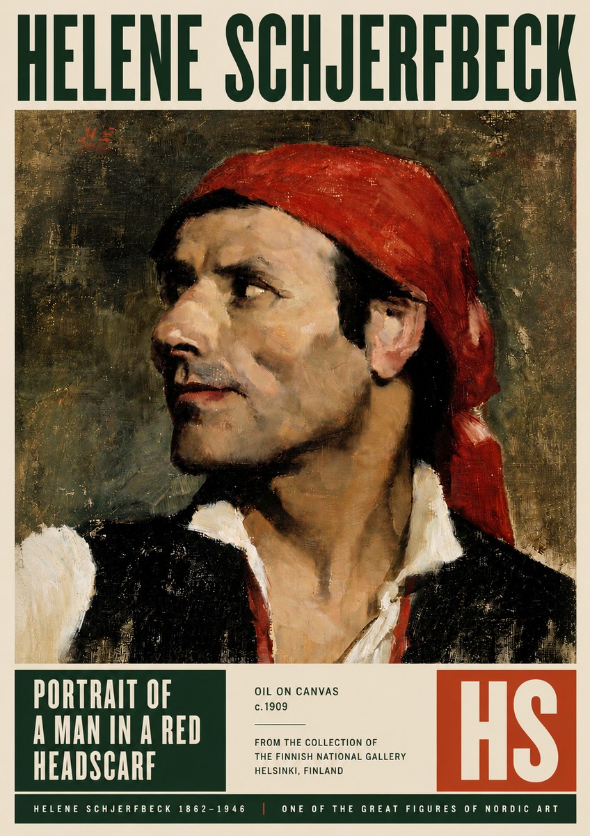 Helene Schjerfbeck Portrait of a Man in a Red Headscarf No5 - Poszter