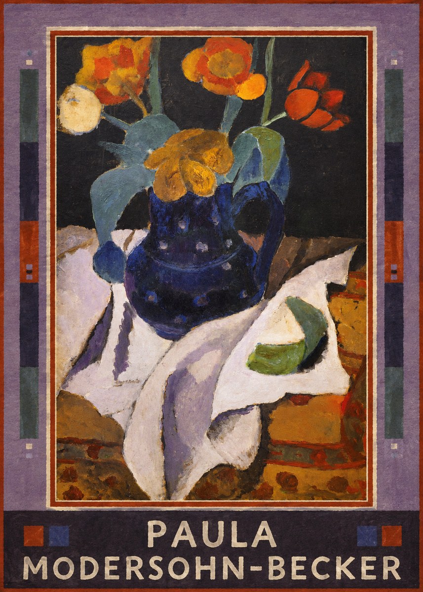 Paula Modersohn-Becker Still Life with Blue Jug and Flowers No1 - Poszter