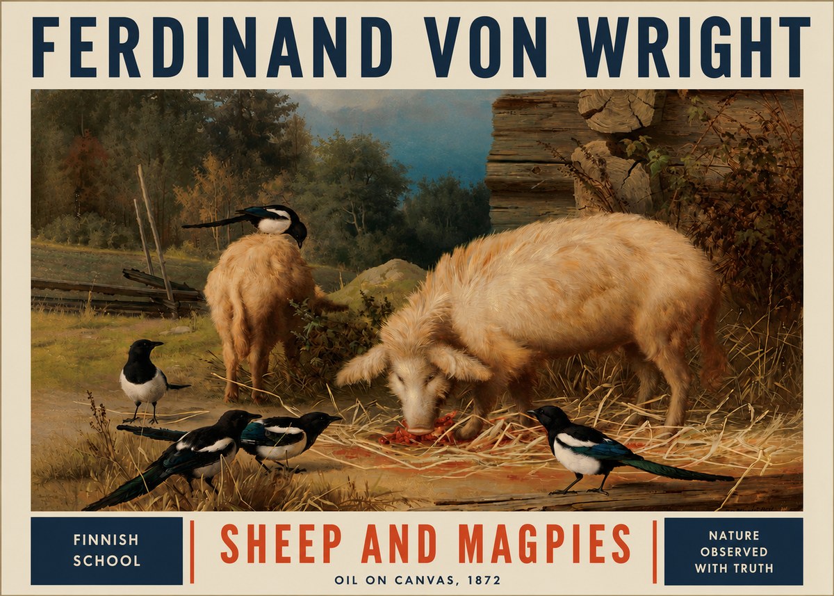 Ferdinand von Wright Sheep and Magpies No4 - Poszter