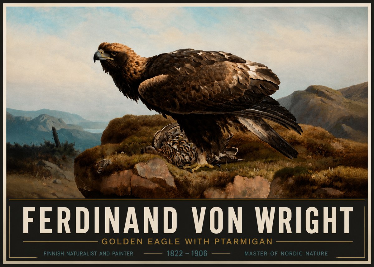 Ferdinand von Wright Golden Eagle with Ptarmigan No4 - Poszter