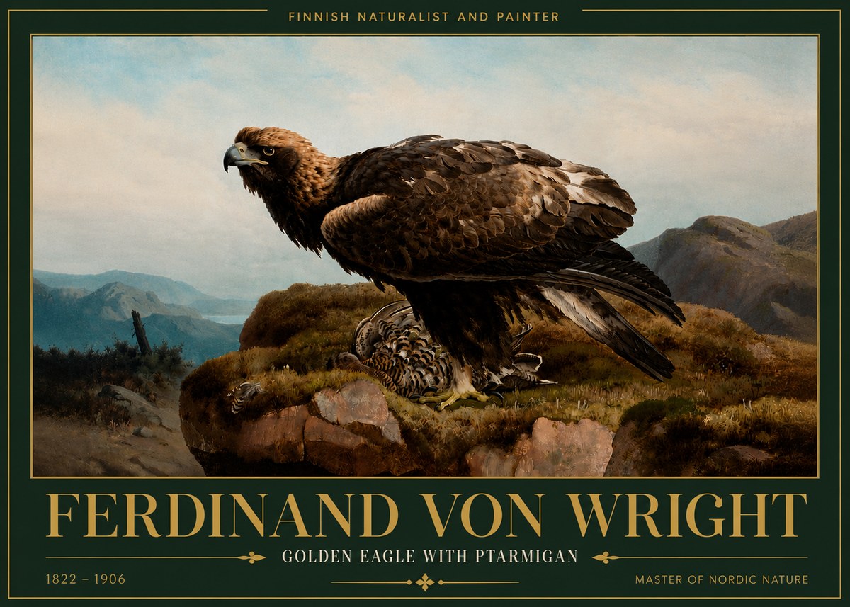 Ferdinand von Wright Golden Eagle with Ptarmigan No6 - Poszter