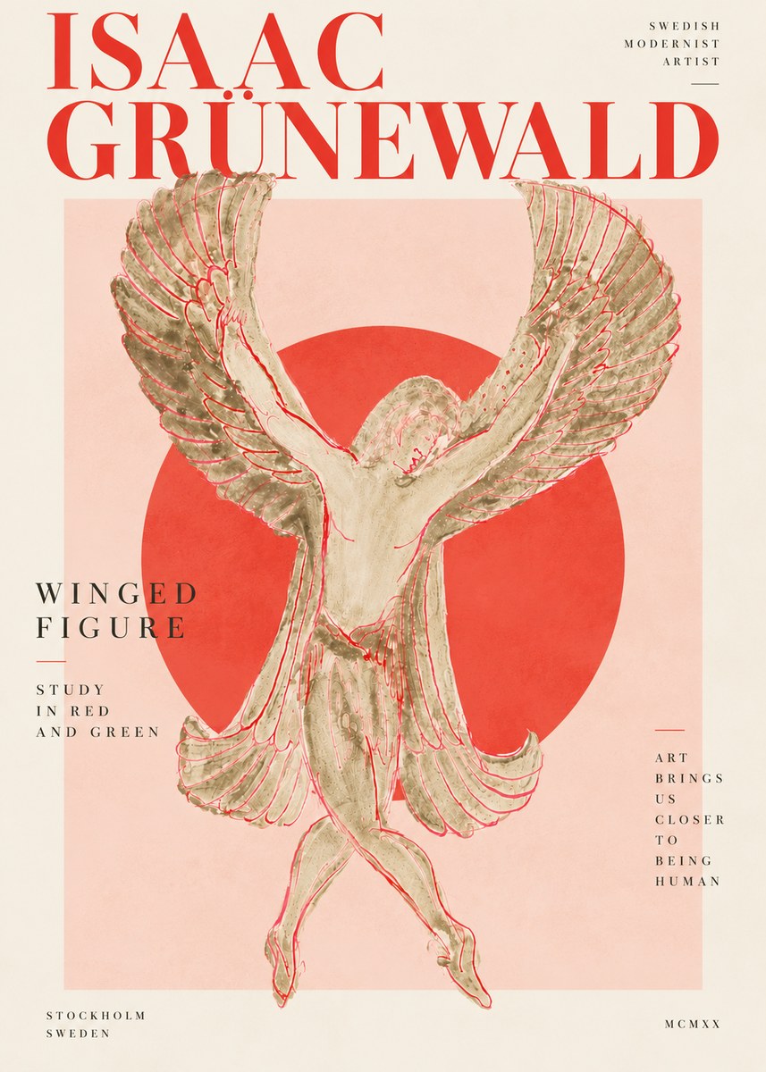 Isaac Grünewald Winged Figure Study in Red and Green No4 - Poszter