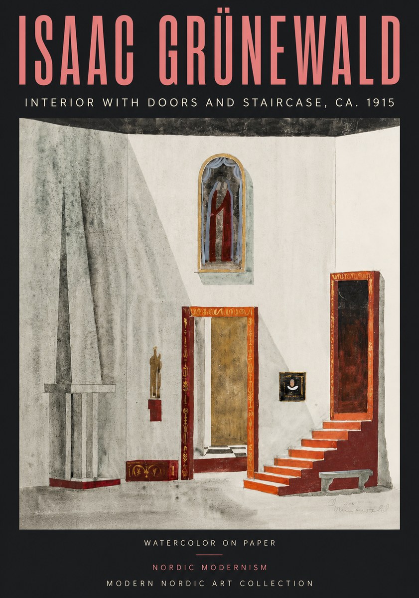 Isaac Grünewald Interior with Doors and Staircase, Ca. 1915 No5 - Poszter