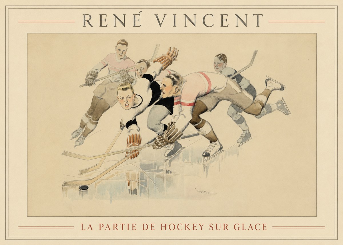 René Vincent La Partie De Hockey Sur Glace No1 - Poszter