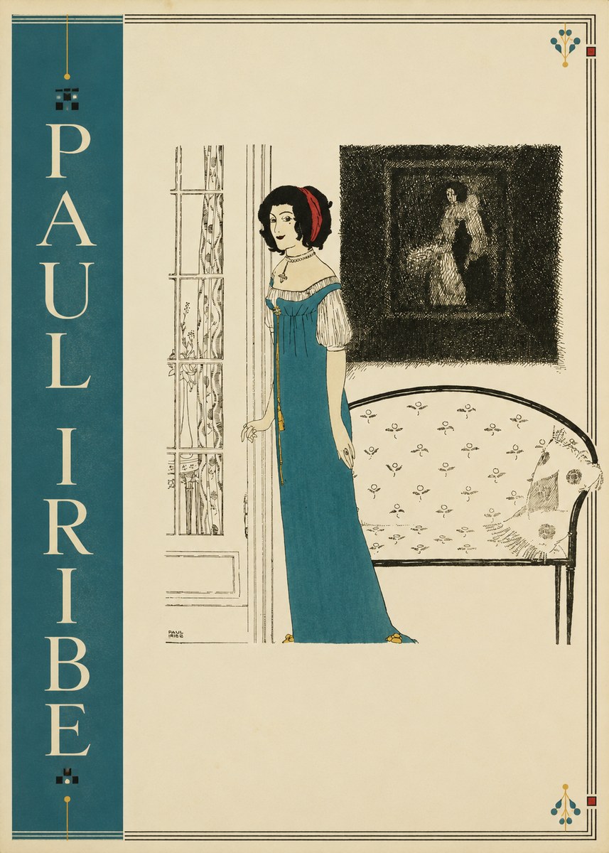 Paul Iribe Elegant Lady in Blue Dress No2 - Poszter