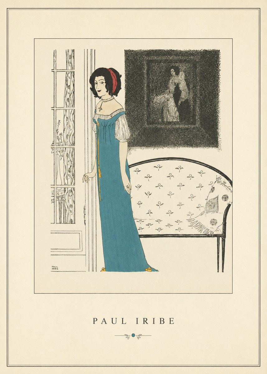 Paul Iribe Elegant Lady in Blue Dress No3 - Poszter