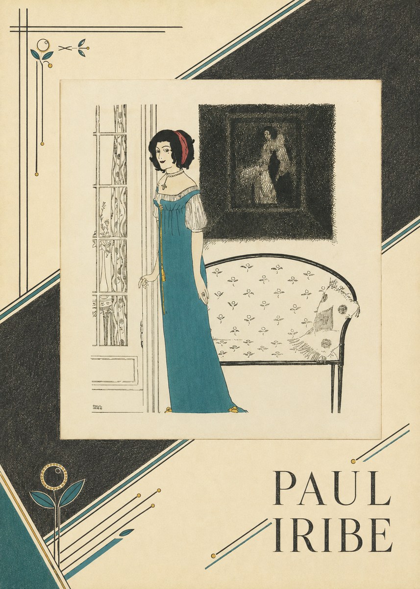 Paul Iribe Elegant Lady in Blue Dress No4 - Poszter