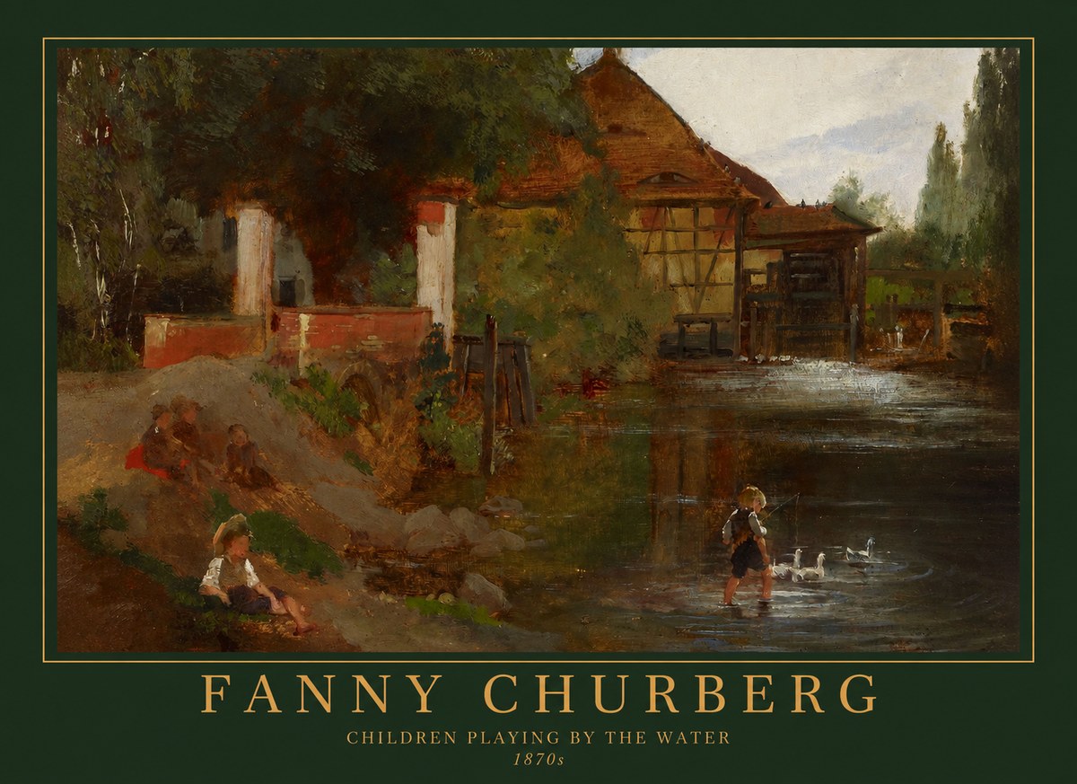 Fanny Churberg Children Playing by the Water No1 - Poszter