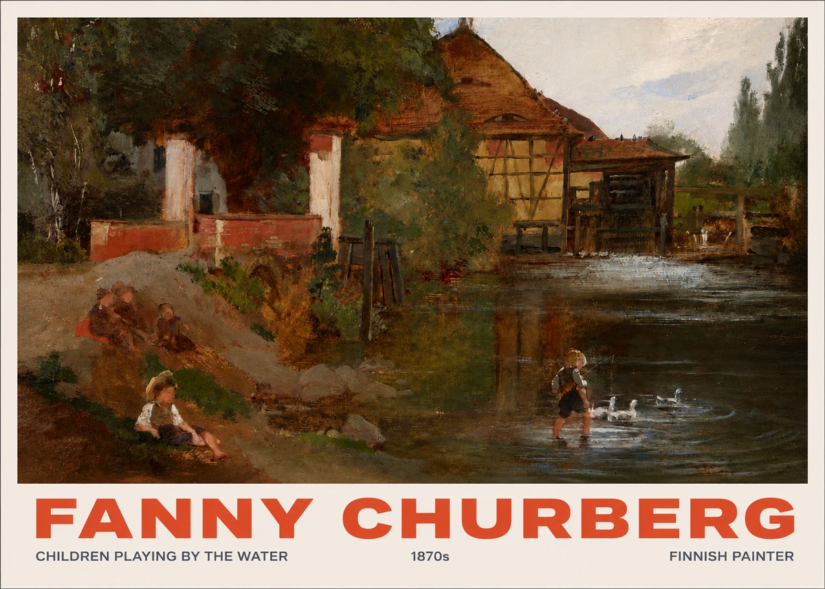 Fanny Churberg Children Playing by the Water No2 - Poszter